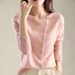 Pink Women's Elegant Wool Asymmetrical Cardigan Sweater